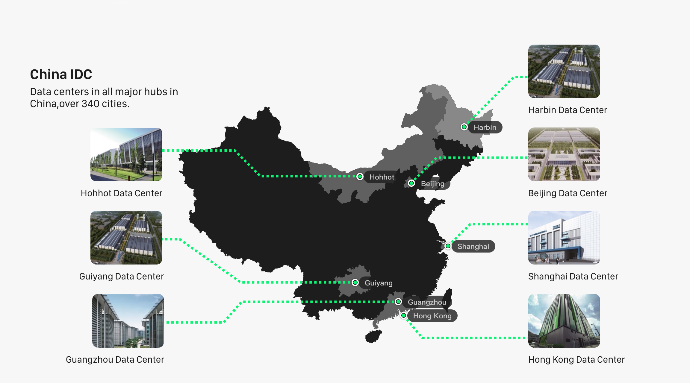 CMI has data centers in all major hubs in China, over 340 cities.